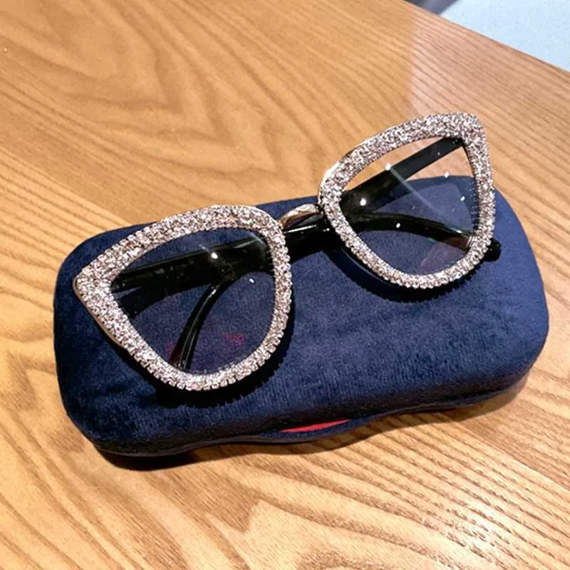 Lunettes de Prescription personnalisées pour femmes, monture à lumière bleue, œil de chat, strass, monture vintage, 2021, Y08313894780