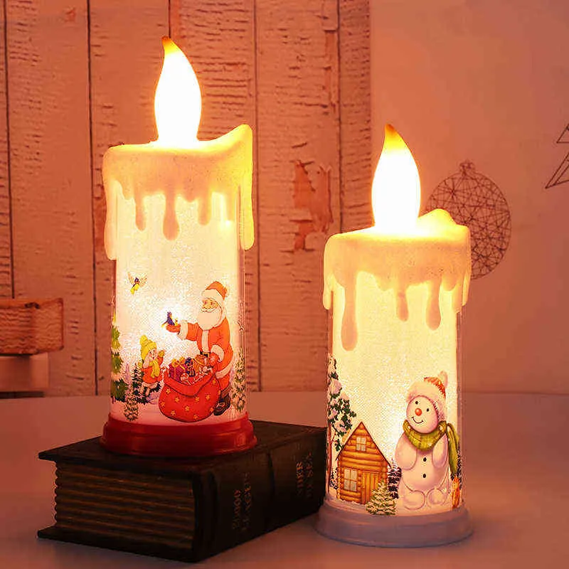 Joyeux Noël Ornements pour la maison LED Simulation Flamme Bougie Année Décoration De Noël Décor À La Maison Cadeau De Noël Navidad 211104