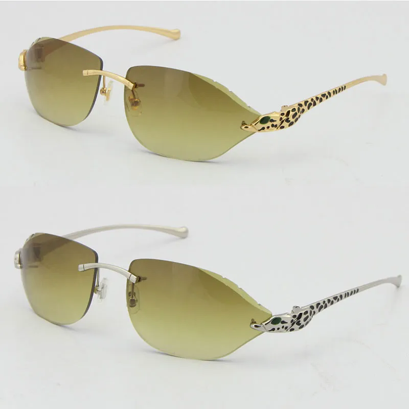 Randloze mode-luipaardserie gouden zonnebril Metalen rijbril Hoge kwaliteit ontwerper UV400 3 0 dikte Frameloze diamant C3379