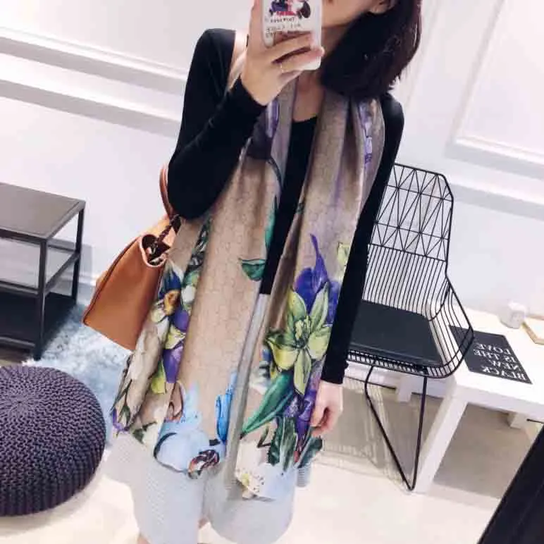 2021 classic spring/summer high quality scarves 180-90cm travel fashion flower scarves for men and women