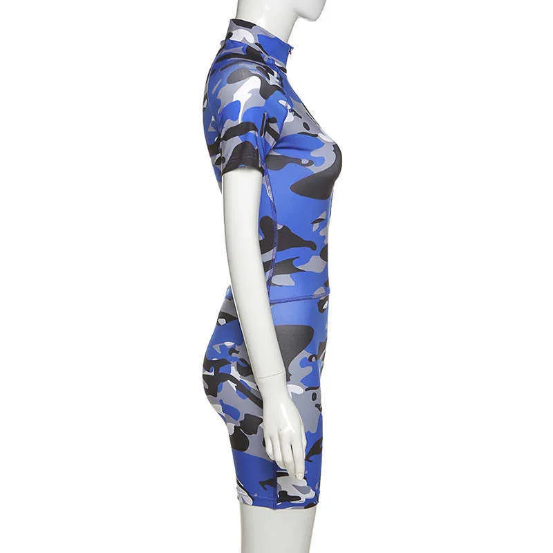Colysmo Camouflage Print Rompers Женщины Летняя одежда Highight Шере с коротким рукавом BodyCon Paysuit Повседневная Комбинезон Уличная Одежда 210527