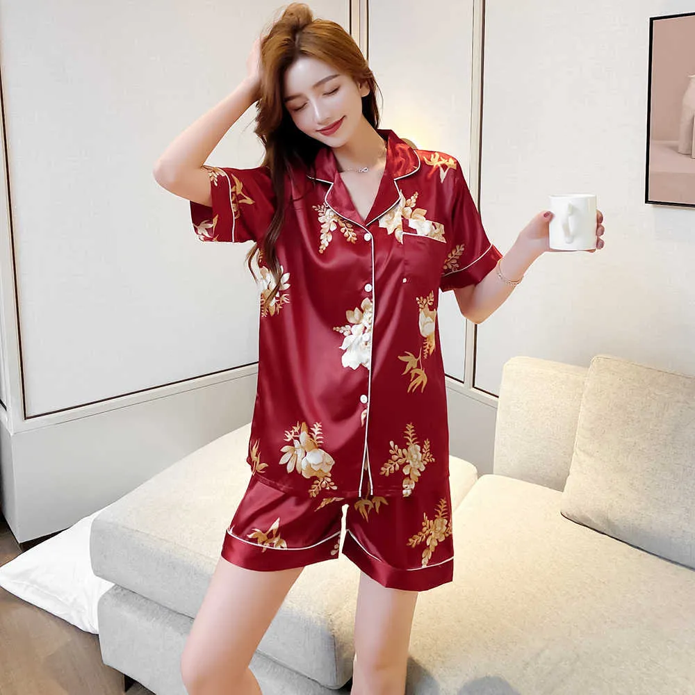 Plus Size 5XL Silk Women's Shorts Summer Pajamas Set Bridesmaid Red Sleepwear Pjs Lounge Satin Pyjamas Pizama Damska 210622