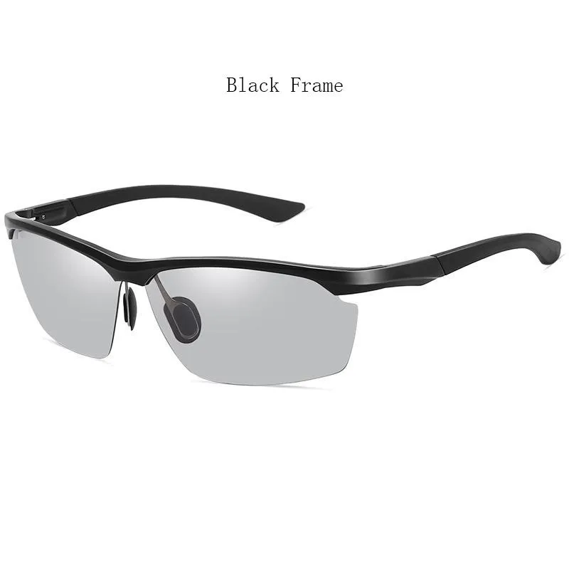 Sunglasses HDCRAFTER Brand Design Rimless Pochromic Men Polarized Aluminum Magnesium Driving Eyewear UV400 Oculos302q