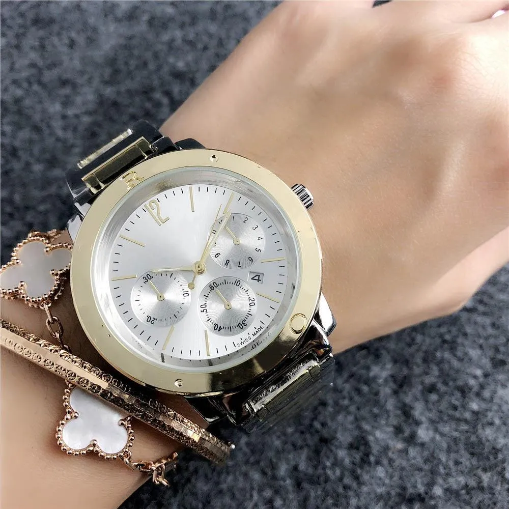 Mode Merk Horloges Dames Dames Meisje 3 Dials Style Metal Steel Band Quartz Polshorloge Gift Populaire Charmante Mooie Designer Duurzaam