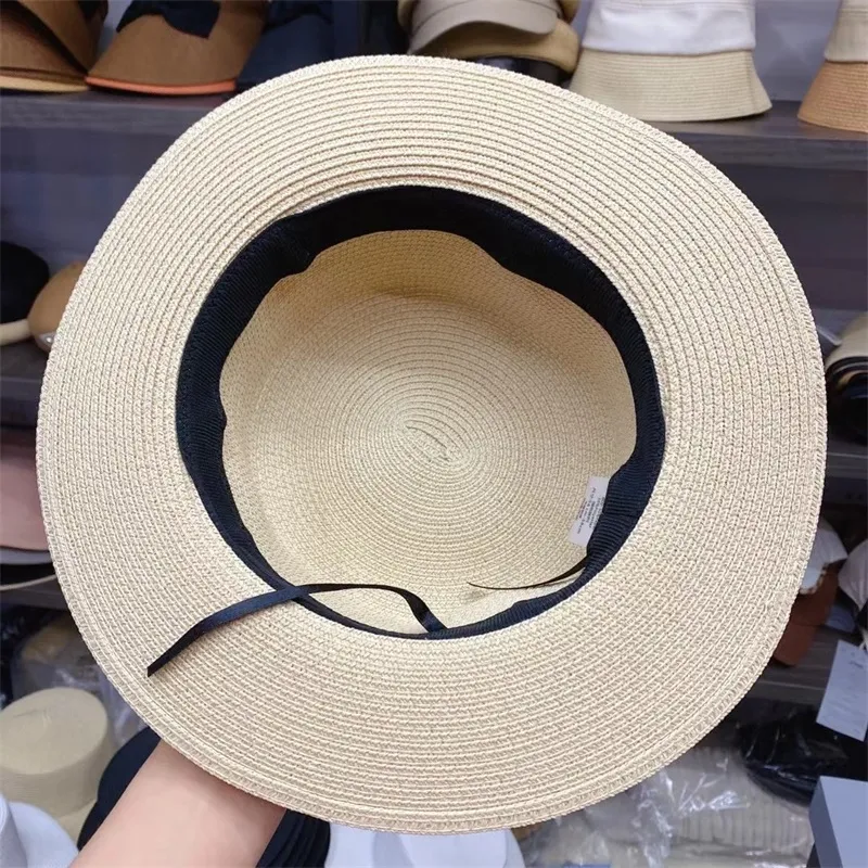 Girl Women Straw Hat Classic Big Eaves Belt Triangle Letter Cover Face Sun Protection Breattable293Z