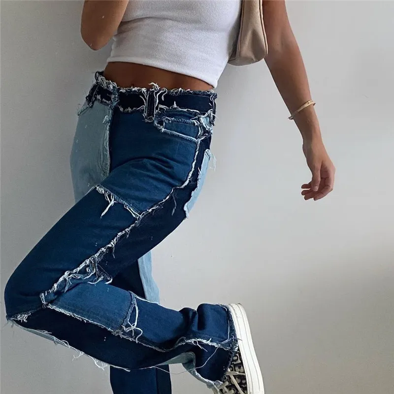 Streetwear Women's y2k Bodycon Jeans Fashion Patchwork Harajuku Aesthetic Pants Jeans High Waisted Denim 90s Jeans Cuteandpsycho 210302