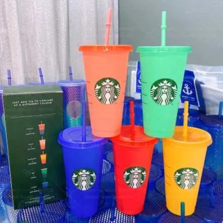 Gobelet en plastique Changement de couleur de couleur de couleur Starbucks réutilisable