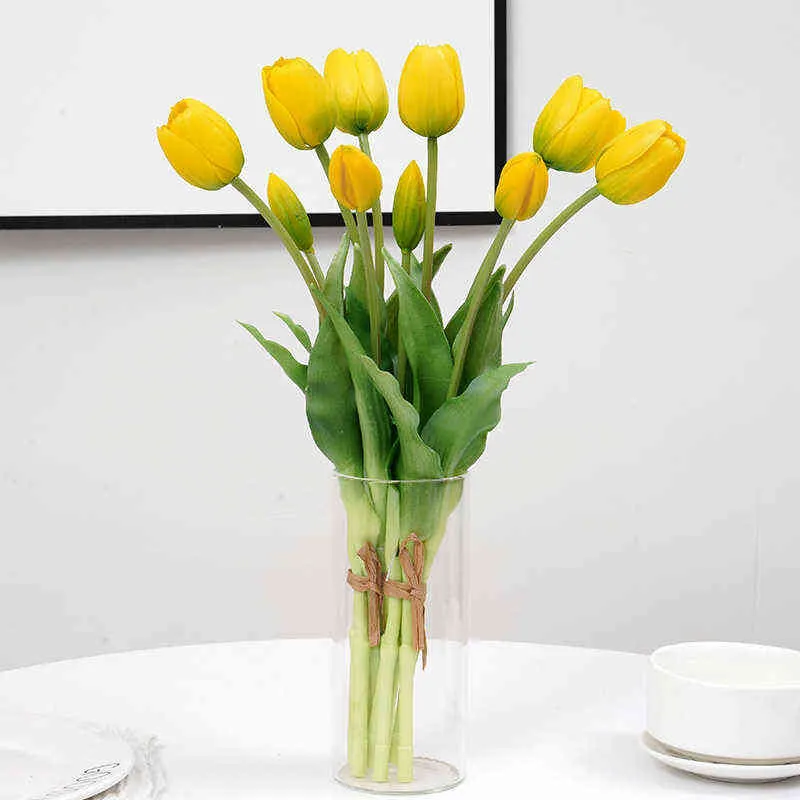 Cadeaux pour femmes 5 pièces tulipes artificielles fleurs Silicone réel toucher haute qualité Bouquet de luxe décor maison mariage salon Latex fausses fleurs