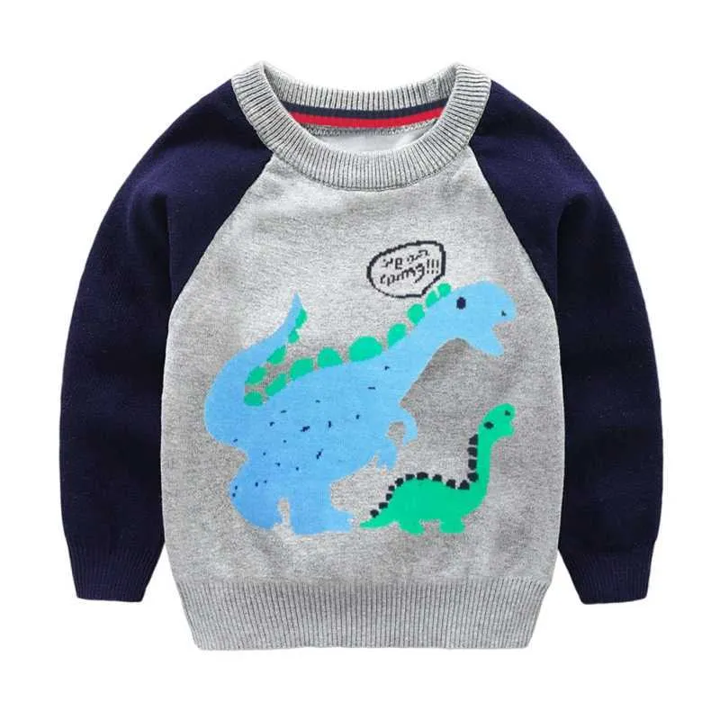 Autumn Winter Baby Kids Sweater Dinosaur Cartoon Round Neck Pullovers Boy Knitted Sweaters Children's Clothing Y1024