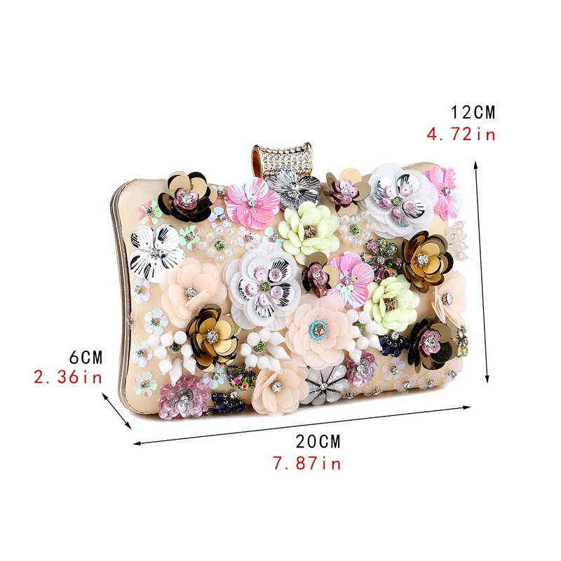 Borse da sera Borse da sera da donna con fiori in plastica con diamanti Pochette da giorno con design a forma di cuscino Borse a tracolla con catena la festa 220314