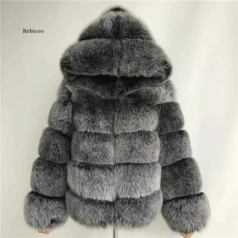 Fox Fur Coat Dames Winter Fashion Fake Fluffy Fox Fur Jacket met Hood Outfit Hoodies Echte mannen Madeeffur Hooded Coat Vrouw Y0908361989