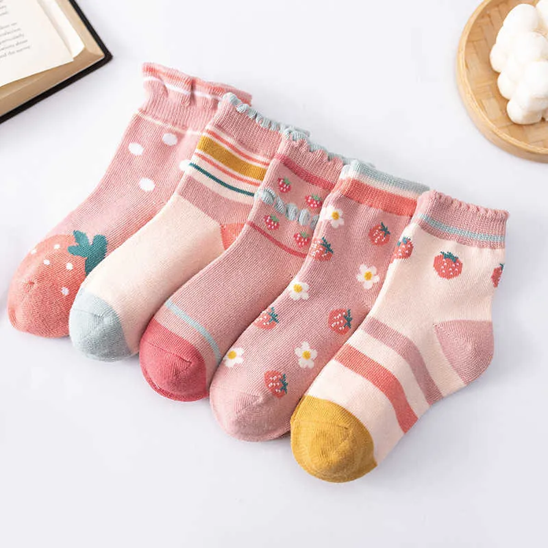 EnkeiBB Cute Pink strawberry Socks 1-9Y Kids Can Fit High Quality kawaii Baby For All Seasons 210619