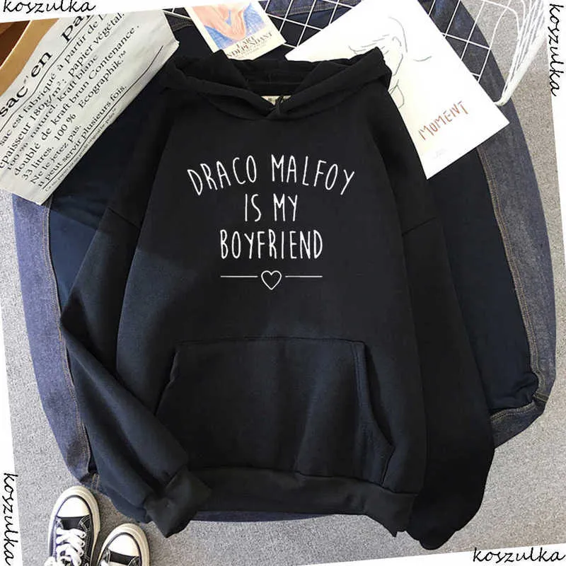 Draco Malfoy è il mio fidanzato Lettera stampa con cappuccio donne Green Casual Sudaderas Felpe con cappuccio Felpe moda Harajuku Felpe con cappuccio 210928