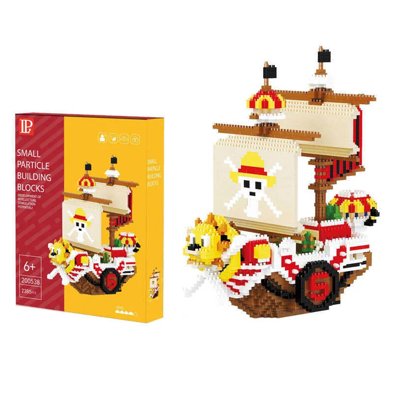 Magnetismo Thousand Sunny Mini Brick One Piece Pirates Ship Figures Modelo 3D Anime Micro Bloco de Construção Brinquedo Para Crianças Presente de Aniversário Q0723