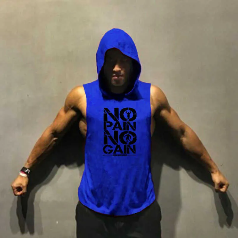 NO Pain GAIN Fitness Mens Summer cotton muscle shirt clothing tank top men sleeveless tops bodybuilding stringer gym vest 210623