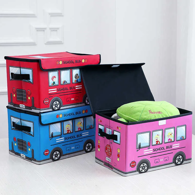 Storage Canvas with Flip-Top Lid for Children Room - Kids Collapsible Trunk Toy Baskets Bin 210922