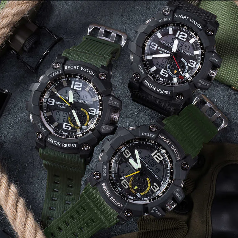 SANDA Merk Polshorloge Heren Horloges Militair Leger Sport Stijl Horloge Dual Display Mannelijke Horloge Voor Mannen Klok Waterdicht Uur 21278k