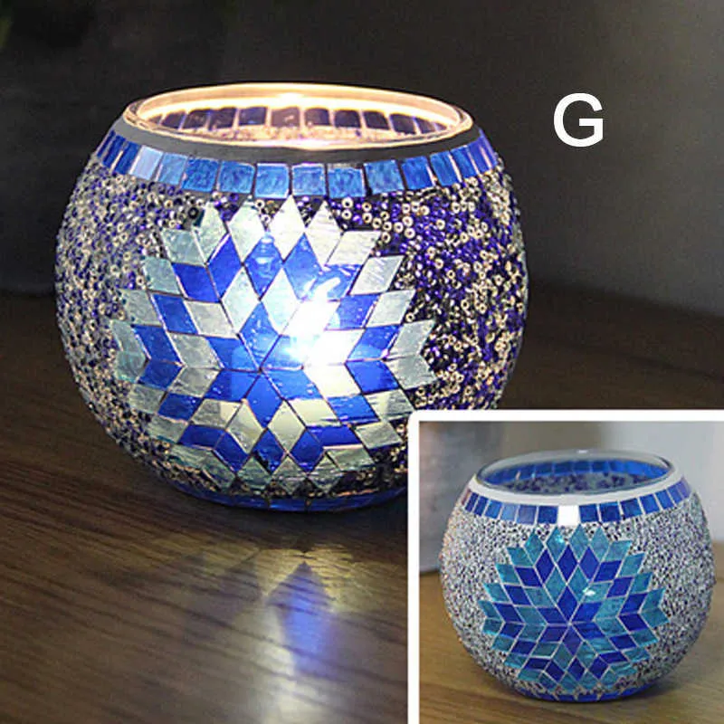 Moroccan Style Candle Holder Handmade Mosaic Romantic Candlelight Dinner Wedding Party Candle Lamp Home Decoration Candelabra 210722