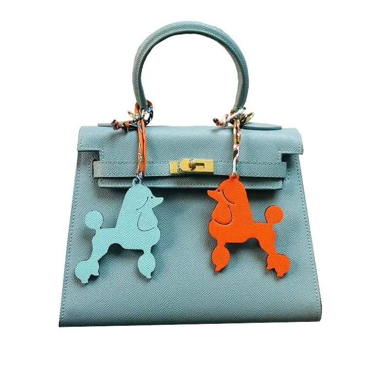 Fashion Real Silk Genuine Leather Dog Deer Dolphin Keychain Backpack Pendant Animal Key Chain Women Bag Charm