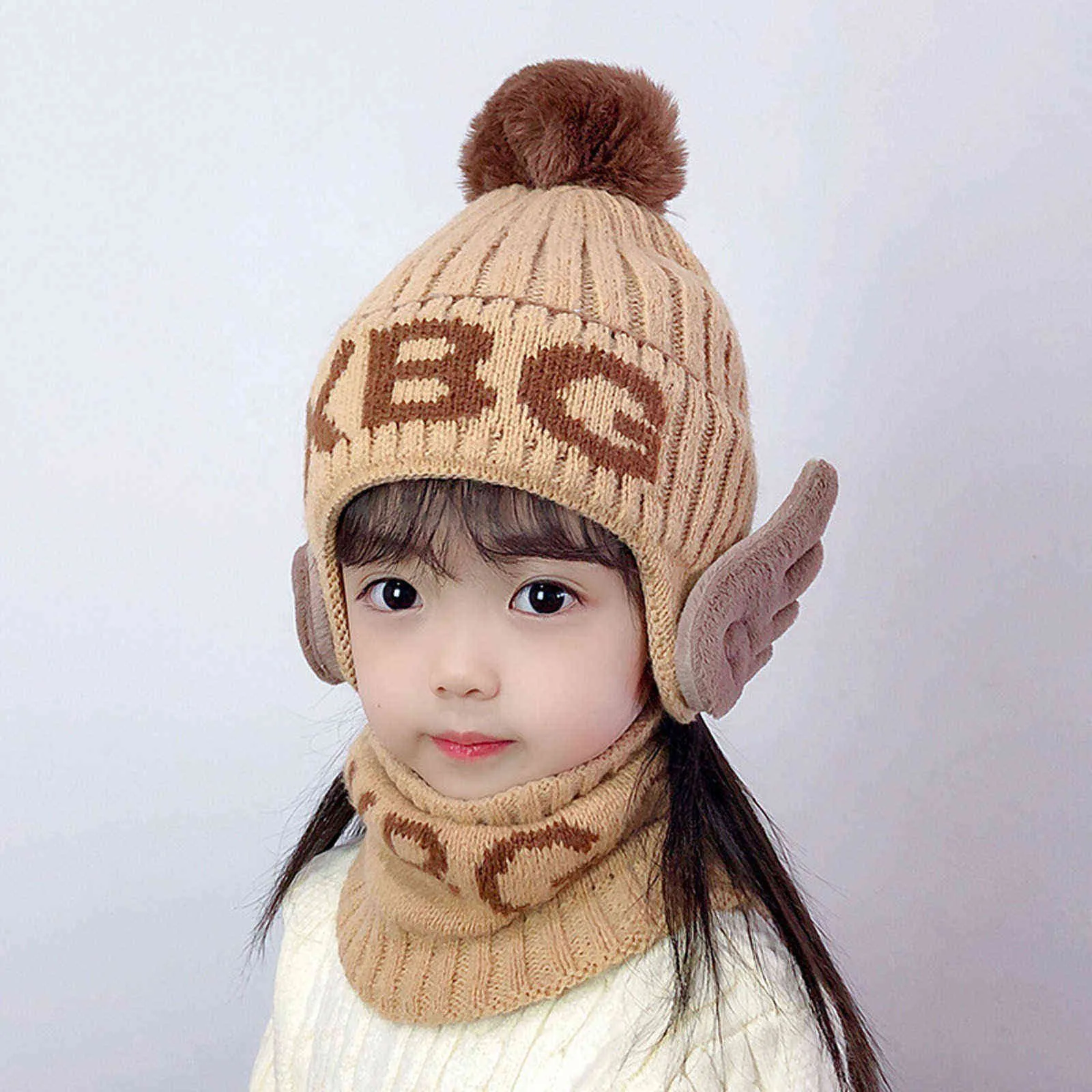 Шапочки Baby Hat Pompom зимняя детская шапка вязаная милая крышка шарф костюм для девочек мальчик повседневная сплошная цветная шапка младенческая шапочка Y21111