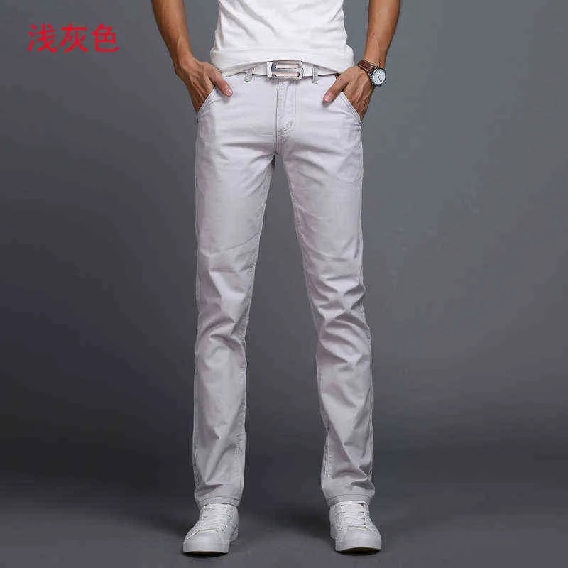 Primavera Outono Calça Casual Homens Algodão Slim Fit Chinos Moda Calças Masculinas Roupas de Marca 9 cores Tamanho Plus 28-38 211218