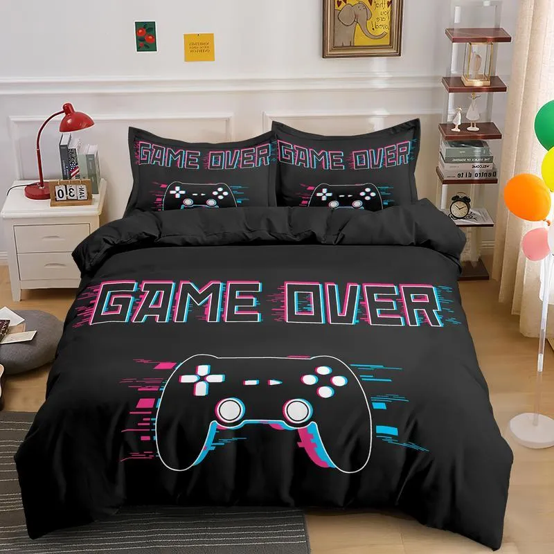 Gamepad sängkläder för pojkar Modern Gamer Comforter Cover Video Game Duvet Barn Färgglada Åtgärd Knappar Tryckt 210309