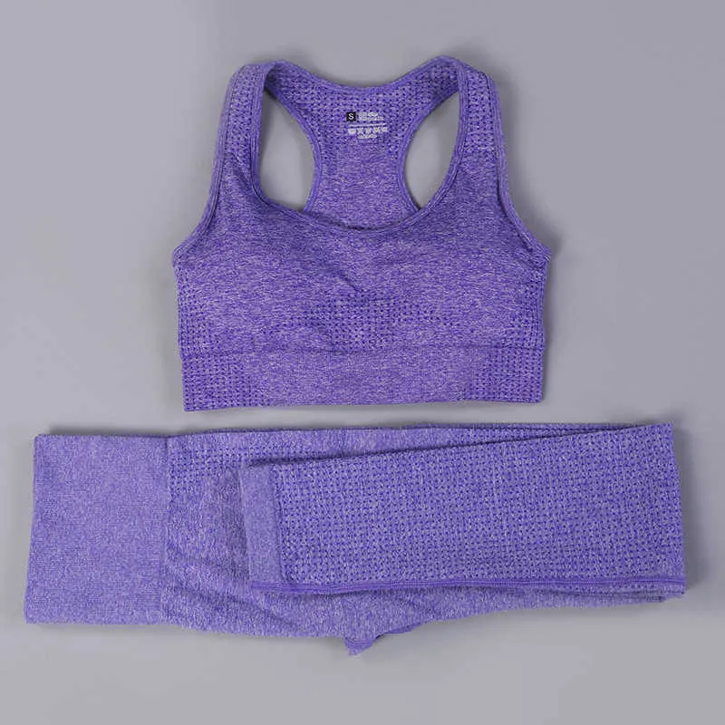 Abbigliamento da allenamento estivo donna Completo sportivo in due pezzi Completo da fitness Yoga Abbigliamento da palestra femminile Top e pantaloni senza cuciture 210802