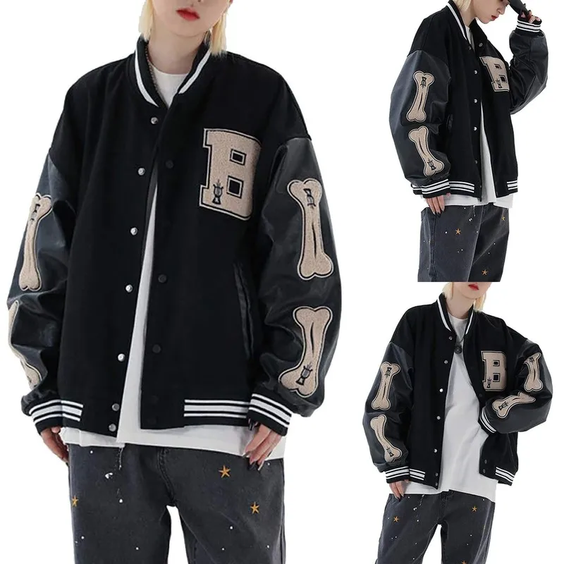 Hip Hop Streetwear Kurtka Baseballowa Płaszcz List B Bone Haft Stand-Up Collar Japoński Bombowiec College 220301
