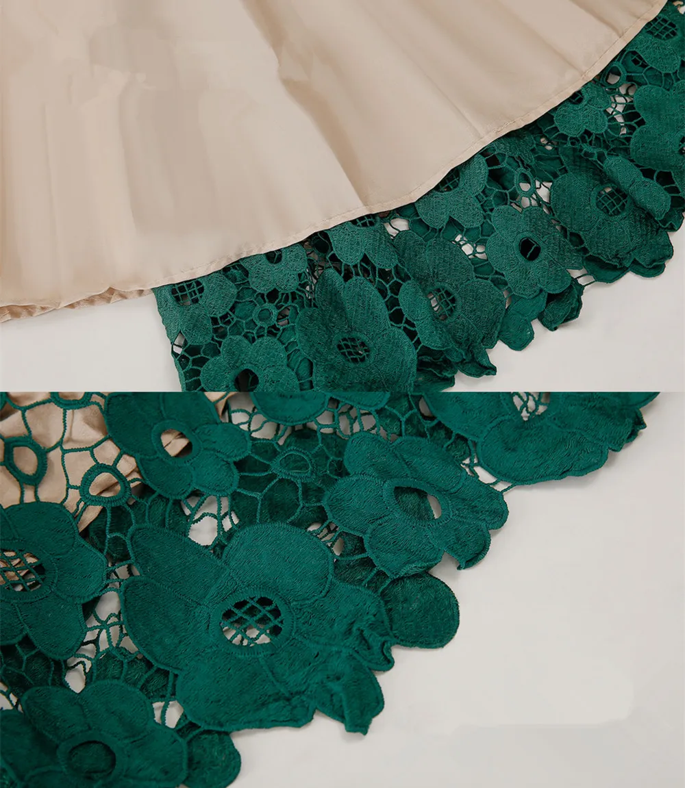 Bonne qualité été haute taille élastique dentelle jupe femmes Vintage Floral Crochet évider robe de bal ALine mi-mollet jupe 210306