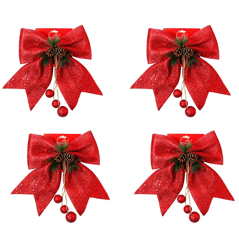 Arbre de Noël Décoration Bowknot 5 Couleurs Bowknots Avec Cloche Décor De Noël Suspendu Festival De Mariage Ornement De Fête Accessoires Arc BH4977 TYJ