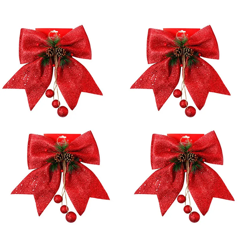 Christmas Tree Decoration Bowknot Bowknots With Bell Xmas Decor Hanging Wedding Festival Party Ornament Props Bow BH4977 TYJ
