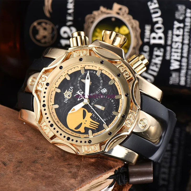 Undefeated INVINC Skull Large Dial Super High Quality MEN Watch Tungsten Steel MultiFunction Quartz Watches8927984