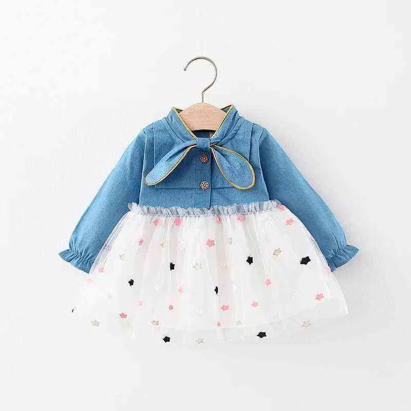 Baby flicka klänning långärmad tulle tutu sundress med denim klänning prinsessa boll klänning fest klänningar baby flicka kläder g1129