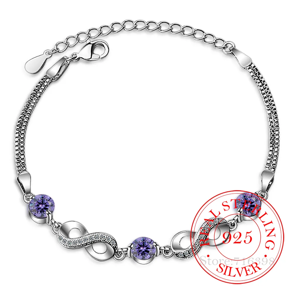 Autentico braccialetto in argento sterling 925 con amore infinito, catena regolabile, gioielli in argento di lusso SCB0379560725