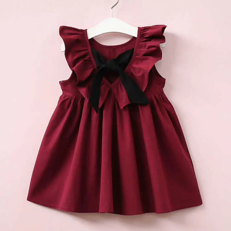 Nette Baby Mädchen Sommer Sommerkleid Bowknot Kurze Mini Weste Kleid Kleinkind Kinder Baumwolle Casual Kleider Ärmelloses Outfit Rot Rosa q0716