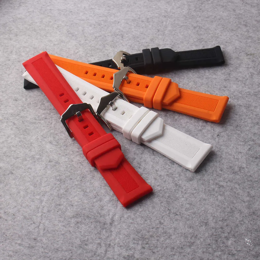 Watchband 12mm 14mm 16mm 18mm 19mm 20mm 22mm 24mm Svart Vit Röd Orange Blå Silikongummi Diver Watch Band Straps Vattentät H0915