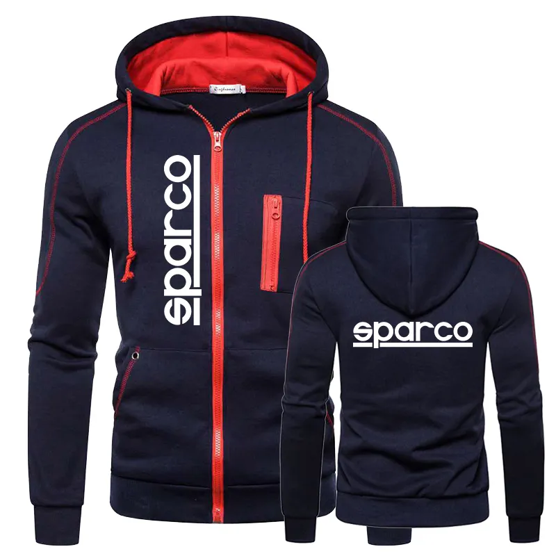 Heren Sparco Print Hoodie Bovenkleding Sport Rits Hoodies Multi-zip Slanke Capuchon Casual Sweatshirts met Lange Mouwen 220215