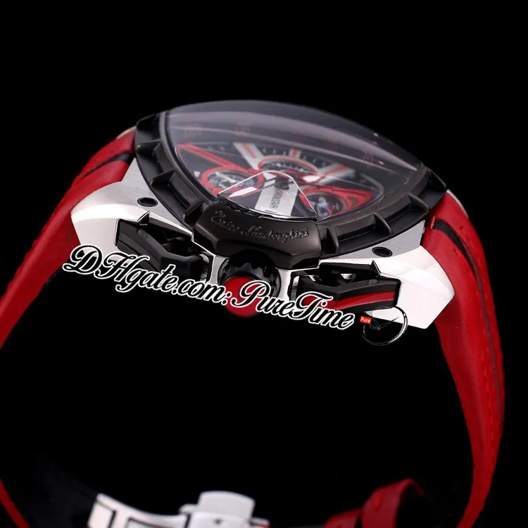 2021 Nuevo Tonino Sports Car Ganado Cuarzo suizo Cronógrafo Reloj para hombre Dos tonos PVD Dial negro Deportes dinámicos Cuero rojo Puretime 256Z