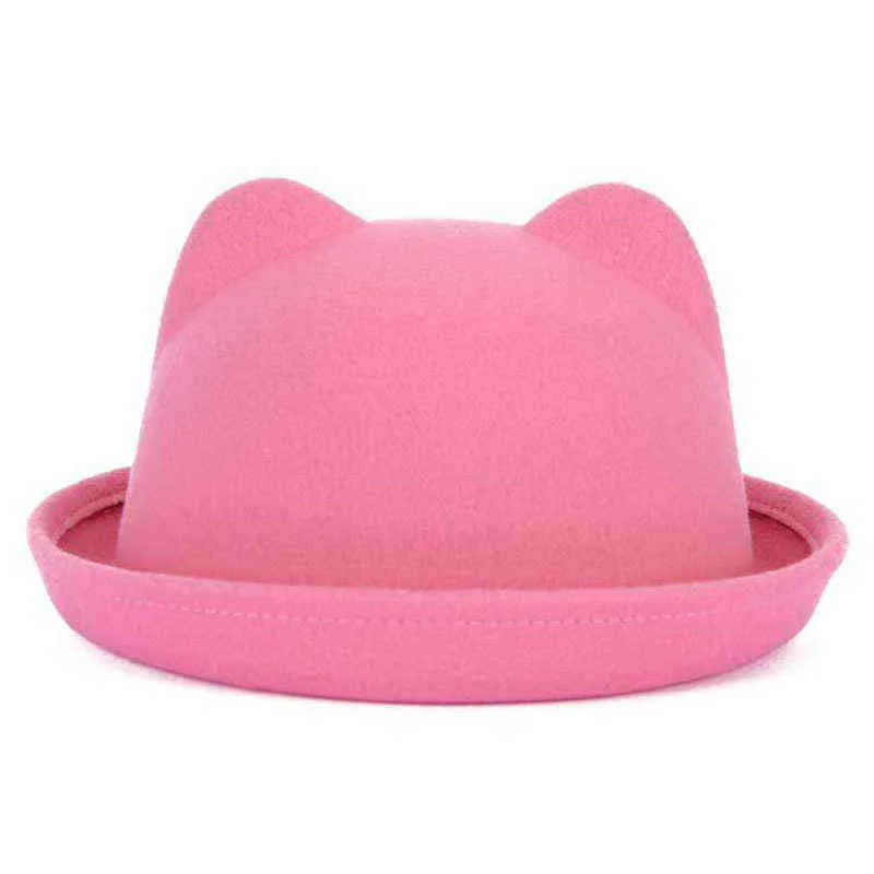 ファッションの親子のボウラー帽子ウール女性のためのフェドーラ帽子hats女子子供の耳のフォーマルキャップトリルビーソンブレロダービーY1114056984