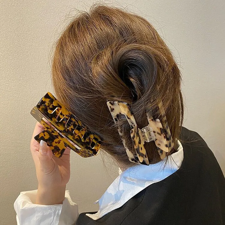 2021 Коготь для волос, большой геометрический полый квадратный черепаховый леопардовый ацетатный зажим для волос для женщин, аксессуары для волос 302v