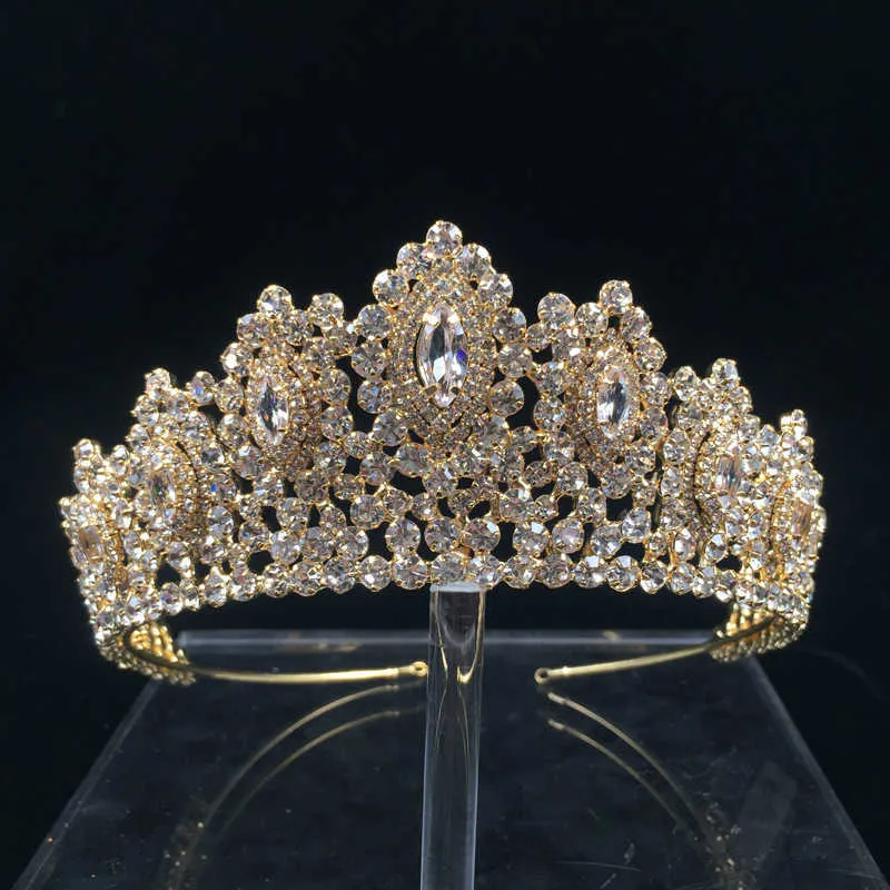 Hadiyana AAA Crowns Vintage Style Big Eye Shape Wedding Accessories Bridal Hair Tiaras Yellow Gold Party BC3707 210707
