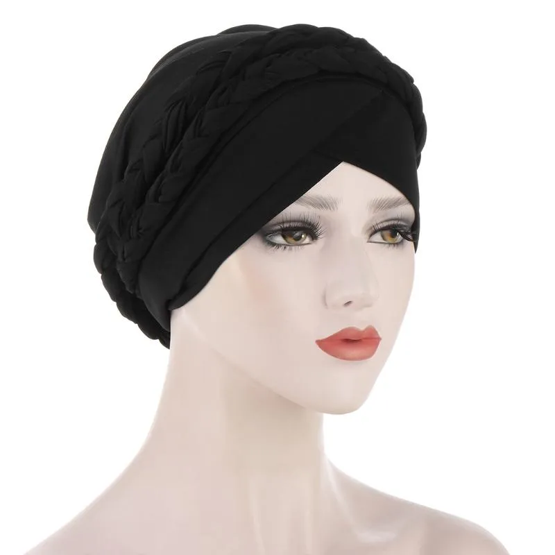 Beanie Skull Caps Moslim Jurk Tulband Hoed Westerse Stijl Baotou Cap Elegante Mooie Effen Kleur Hoeden Haaraccessoires voor Wom253L