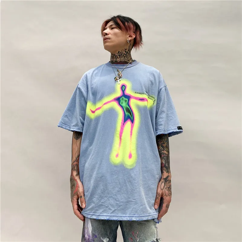 Camiseta Polo para hombre, camiseta de manga corta con estampado de retrato distorsionado, ropa de calle de verano Hip-Hop, retro de gran tamaño para hombre