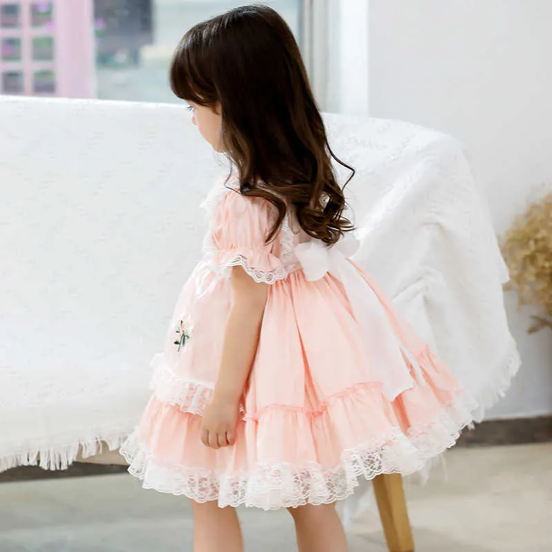 Spanska Baby Boutique Dress Girls Lolita Princess Vestidos Barn Födelsedag Eid Party Ball Gown Kids Rose Broderi Klänningar 210615