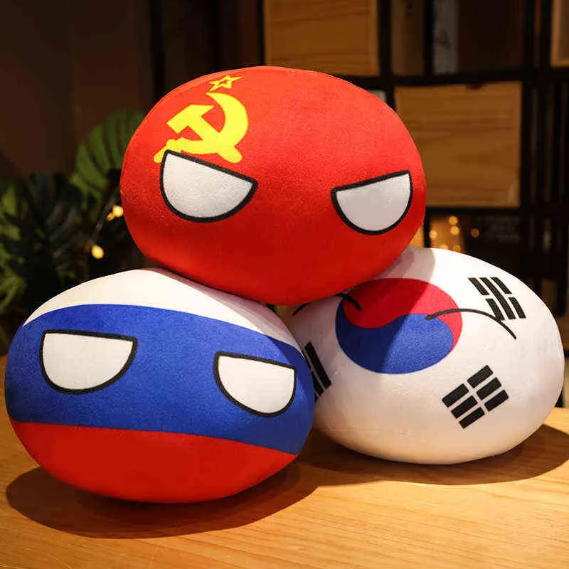 10-40 cm Kawaii Polandball Köfte Peluş Yastık Çin ABD Fransa Ülkeleri Top Bebekler Dolması Yumuşak Çocuk Odası Dekor Hediye Y211119