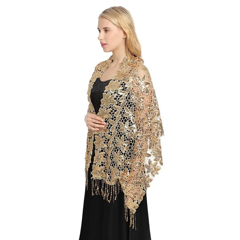 Luxury Sequins Women Afton Dresses Sjalar och Wraps Bride Bridesmaid Bröllop Sjal Ladies Party Cape Scarf Foulard Femme