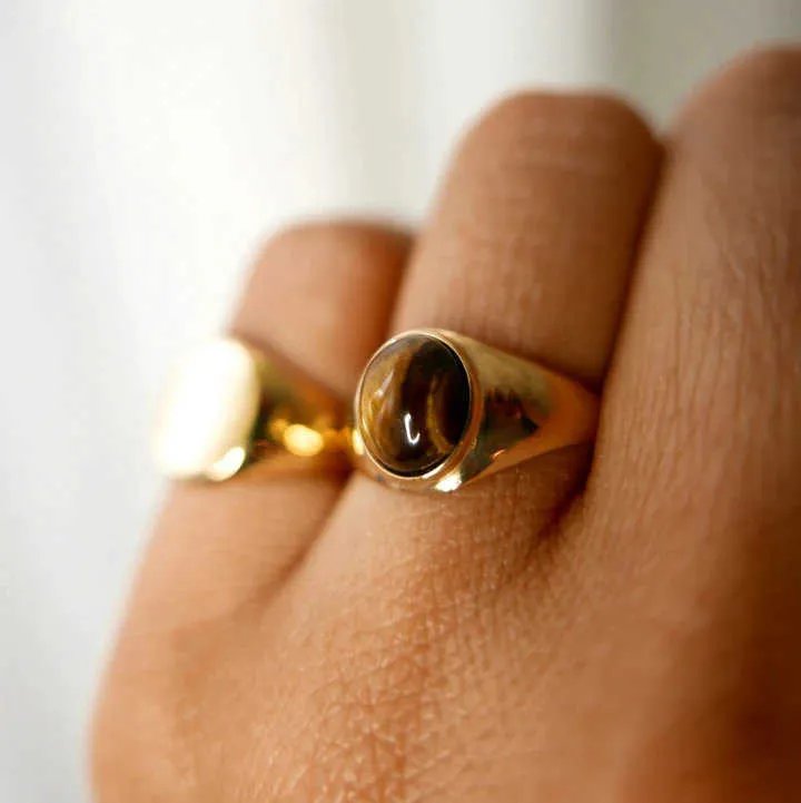 Elegant vintage rostfritt stål ringar för kvinnor Böhmen Ovala tiger Ögon sten Obsidian Engagement Ringar Smycken X0715