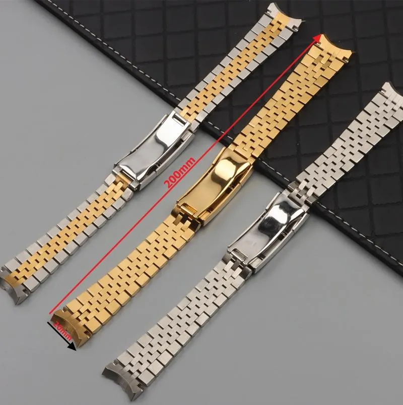 Assista Bandas 20mm Prata Ouro Aço Inoxidável Pulseiras Substituir para Role Strap Datejust Band Submarino Pulseira Pulseira Tools223B