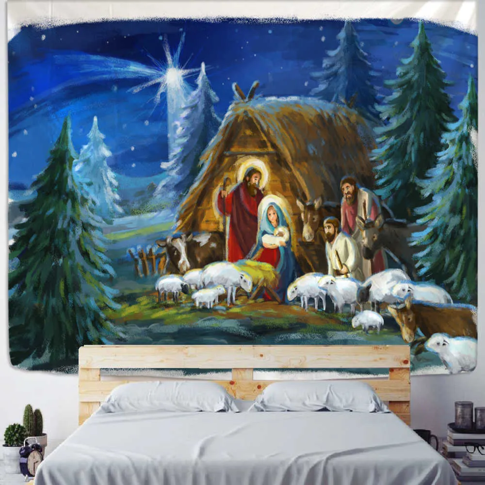 Bellissimo arazzo da parete Art Déco la casa Albero di Natale Decorazione bohémien Scena psichedelica hippie Materasso da viaggio 210609