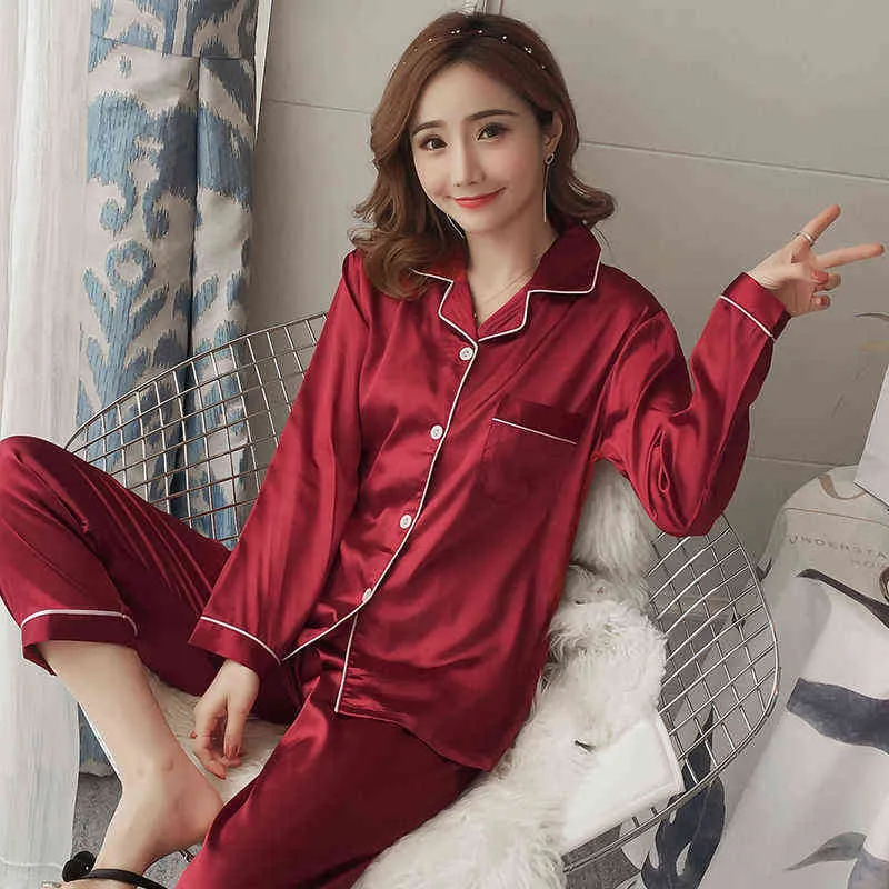 Dutriux Womens Silk Satin Pyjama Pyjama Set Nachtkleding Paar pak Vrouwelijke Slaap Twee Stuk Mannen Loungewear Plus Size 211126